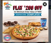 Domino’s Offer : Rs. 200 off on min order Rs. 800