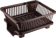 Raawan 3 in 1 Large Durable Plastic Kitchen Sink Dish Rack Drainer Drying Rack Washing Basket with Tray for Kitchen, Dish Rack Organizers, Utensils Tools Cutlery (Brown)